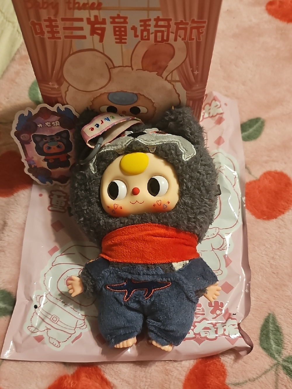 Plush Character Doll in Gray Hood with Red Scarf - Kids Toy